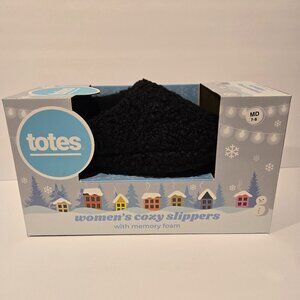 Totes Women's Slippers Black Med (7-8) Memory Foam Rubber Sole NWT
